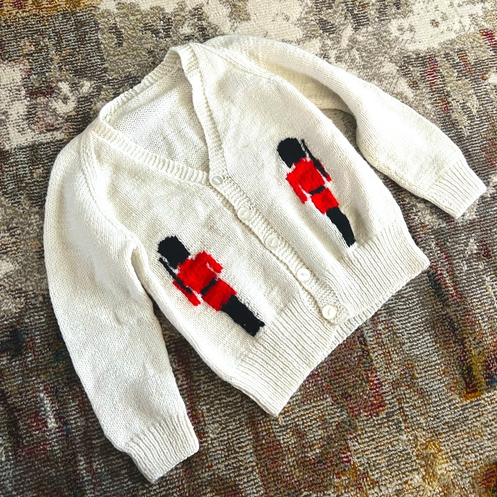 Vintage toy soldier button down knit cardigan sweater toddler/small child EUC